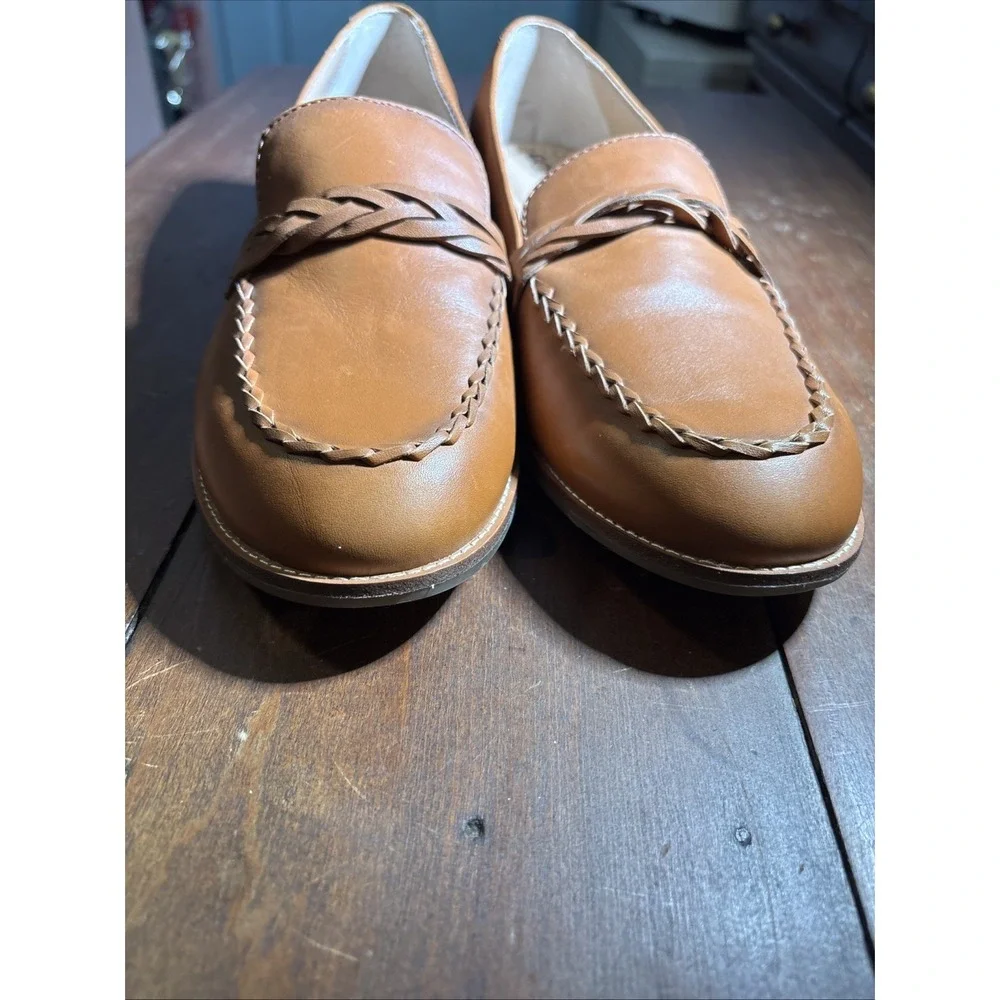 Earth Women 10W Beige Leather Edie Loafers Slip on Shoes Braided Academia Preppy
